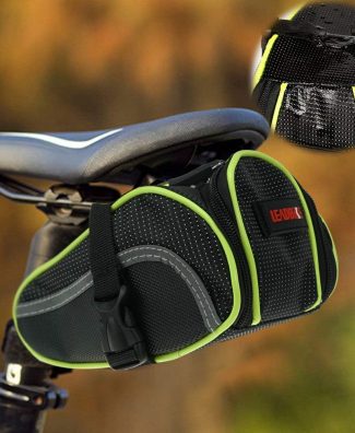 Ryhpez Bike Saddle Bag, Bicycle Bag Back Seat Pouch Mountain Bike Pocket Pack Waterproof Strap-on Seat Bag for Outdoor Night Safety Ride, Convenient with Reflective Stripes - Green